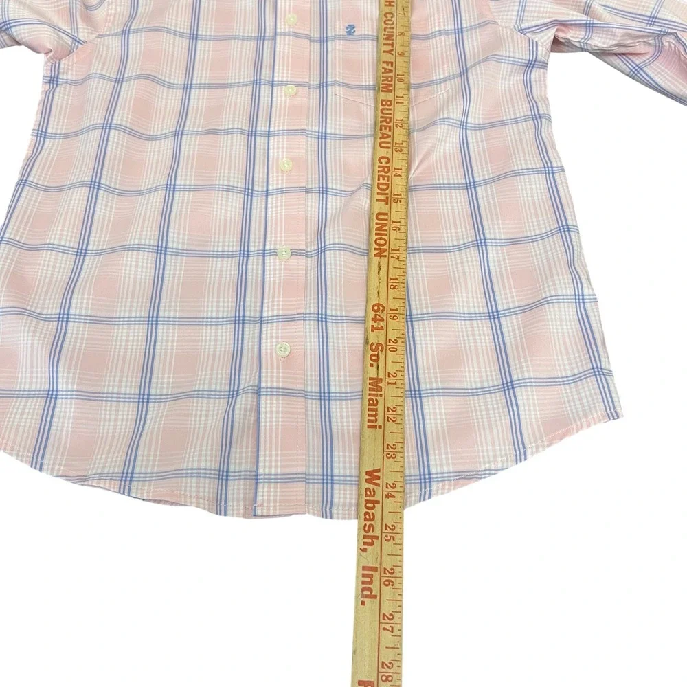 IZOD Long Sleeve Button‎ Down Shirt Pink Blue Plaid Stretch Preppy Boys L 14-16